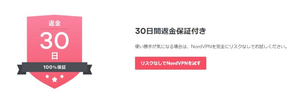 NordVPNは30日感返金保証付き